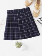 Romwe Checked Pleated Zipper Side Skirt