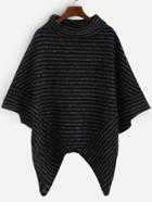 Romwe Striped Turtleneck Asymmetric Poncho Sweater