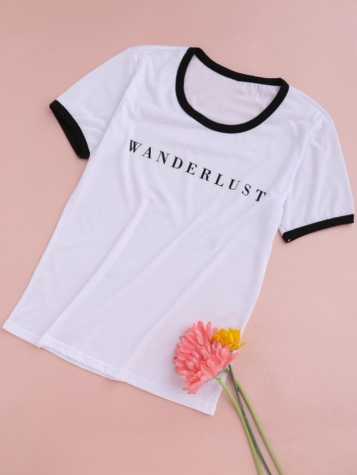 Romwe Graphic Print Contrast Trim Tee