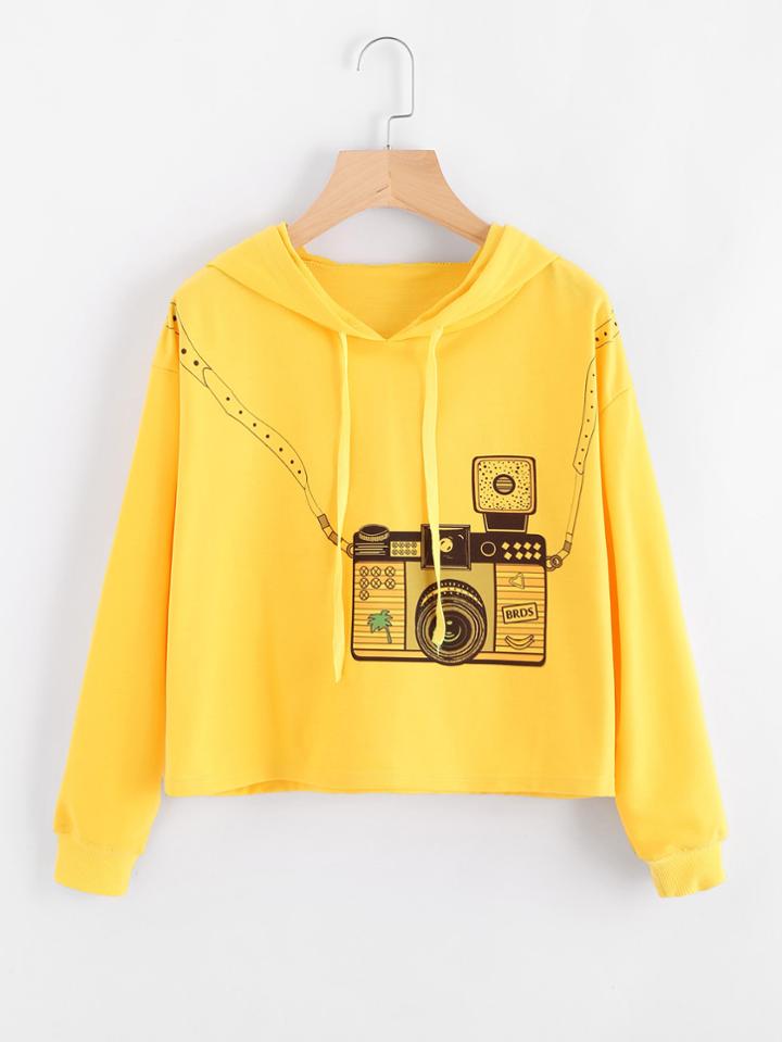 Romwe Graphic Print Drawstring Hoodie