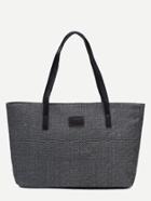 Romwe Black Zip Closure Linen Tote Bag