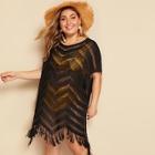 Romwe Plus Crochet Sheer Asymmetrical Cover Up