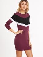 Romwe Color Block Long Sleeve Sheath Dress