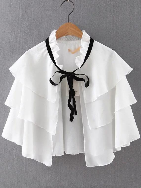 Romwe White Tiered Self Tie Crop Blouse