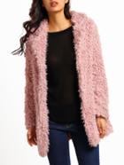 Romwe Pink Casual Lapel Faux Fur Coat