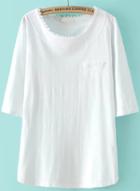 Romwe Lace Edge With Pocket Loose T-shirt
