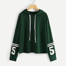Romwe Plus Letter Print Drawstring Detail Hoodie