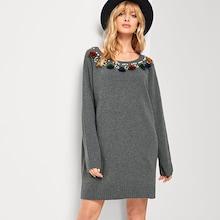 Romwe Pearl Beaded Tassel Detail Sweater Dress