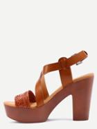 Romwe Braided Crisscross Cork Heel Sandals - Camel
