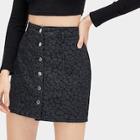 Romwe Button Through Leopard Print Denim Skirt