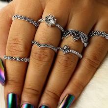 Romwe Flower Detail Ring Set 7pcs