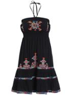 Romwe Halter Embroidered Shift Black Dress