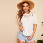 Romwe Guipure Lace Yoke Solid Top