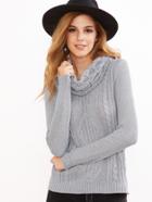 Romwe Grey Mixed Knit Cowl Neck Slim Fit Sweater