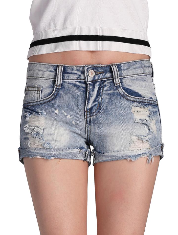 Romwe Cuffed Ripped Denim Shorts