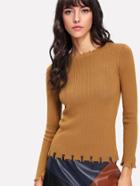 Romwe Frayed Trim Fitted Jumper