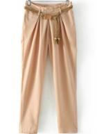 Romwe Pockets Belt Apricot Pant