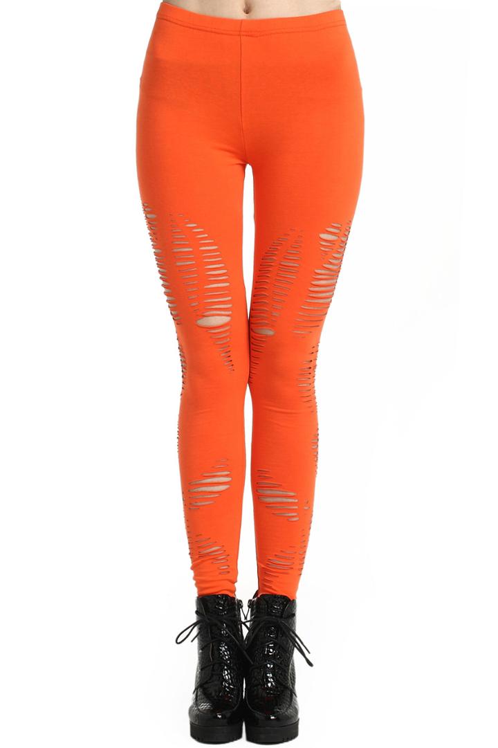 Romwe Romwe Broken Hole Slit Yellow Leggings