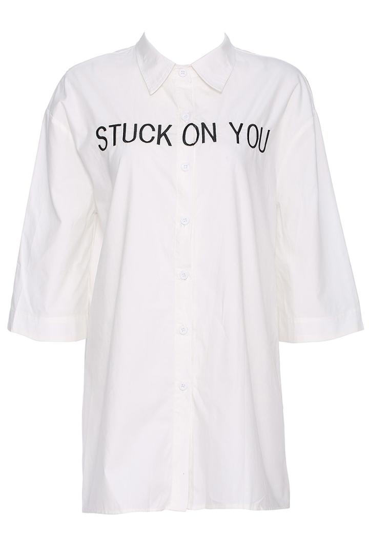 Romwe Romwe Stuckonyou Embroidered White Shirt