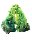 Romwe Green Flower Printed Voile Scarf