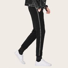 Romwe Guys Side Tape Drawstring Waist Sweatpants