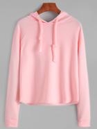 Romwe Pink Raglan Sleeve Drawstring Hooded Sweatshirt