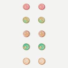 Romwe Floral Detail Round Stud Earrings 5pairs