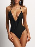 Romwe Halter Fringe One Piece Swimwear