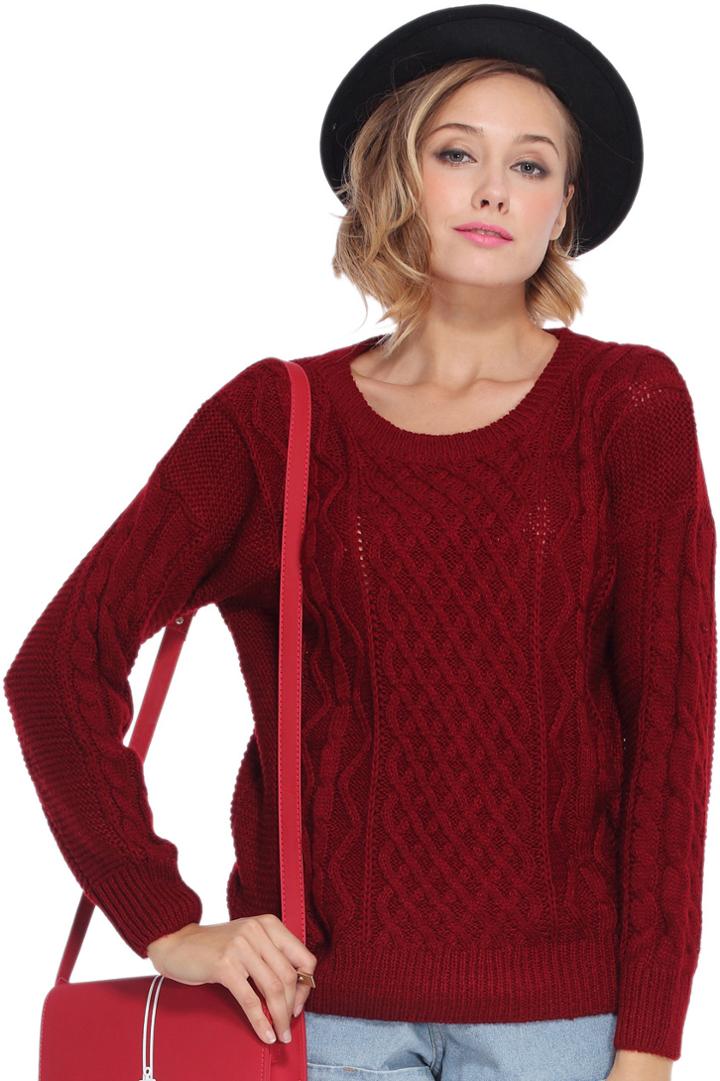 Romwe Loose-knit Sheer Wine-red Jumper