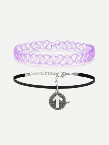 Romwe Hollow & Round Charm Design Choker Set