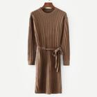 Romwe Self Tie Solid Sweater Dress