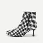Romwe Houndstooth Print Point Toe Ankle Boots