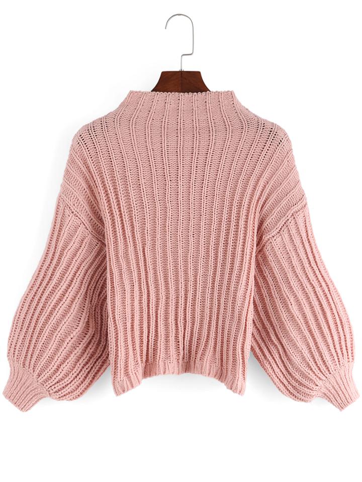 Romwe High Neck Crop Pink Sweater