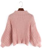 Romwe High Neck Crop Pink Sweater