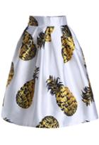 Romwe Pineapple Print Flare Skirt