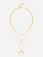 Romwe Moon & Flower Pendant Link Layered Necklace
