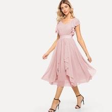 Romwe Flounce Detail Layered Midi Dress