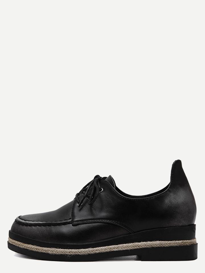 Romwe Dark Grey Faux Leather Lace Up Espadrille Shoes