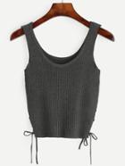 Romwe Grey Lace Up Side Ribbed Knit Tank Top