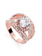 Romwe Pink Rhinestone Encrusted Hollow Out Ring