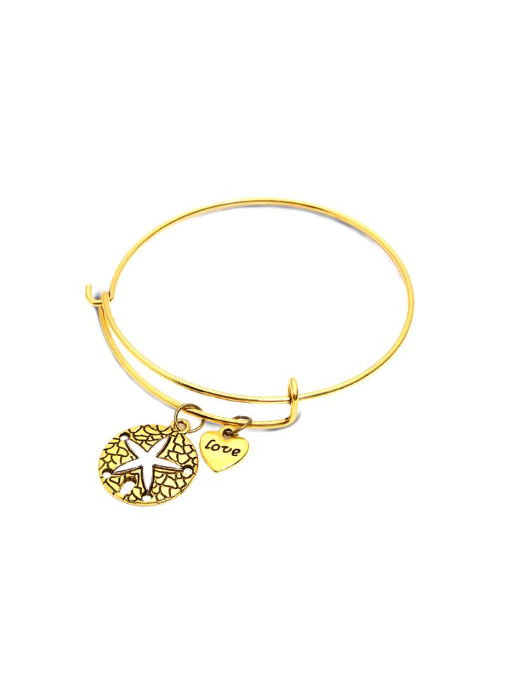 Romwe Gold Starfish Relief Charm Expandable Bangle