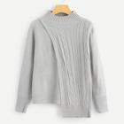 Romwe Mixed Knit Asymmetrical Hem Sweater