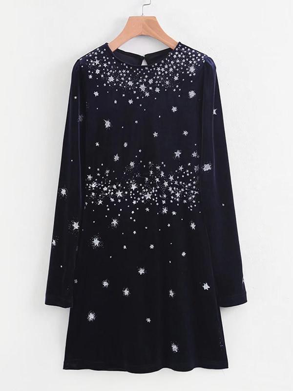 Romwe Star Overlay Velvet Dress
