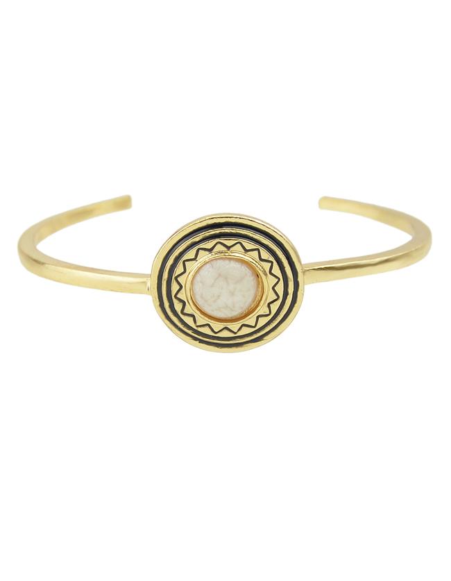 Romwe Simple Design Gemstone White Metal Cuff Bracelet