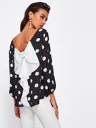 Romwe Bow Back Polka Dot Blouse