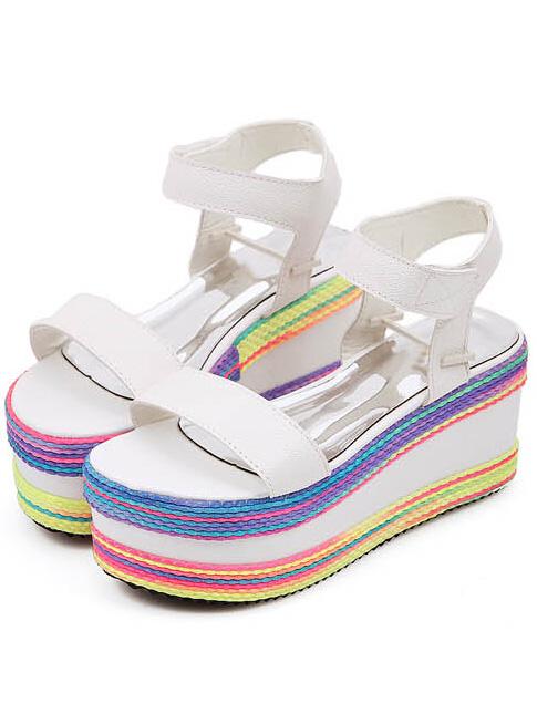 Romwe White Single Strap Pu Heavy-bottomed Sandals
