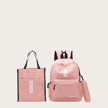 Romwe Letter Print Backpack With Shopper Bag 3pcs