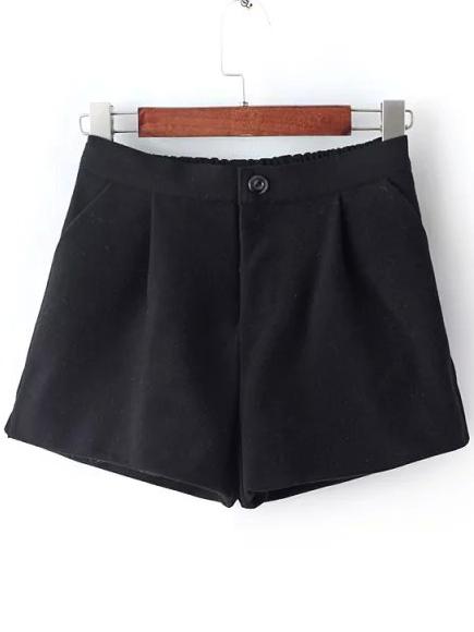 Romwe Elastic Waist Slit Side Black Shorts