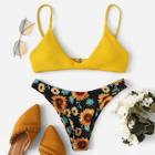 Romwe Ribbed With Random Floral Bikini Set