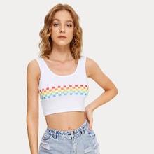 Romwe Checkered Plaid Crop Tank Top